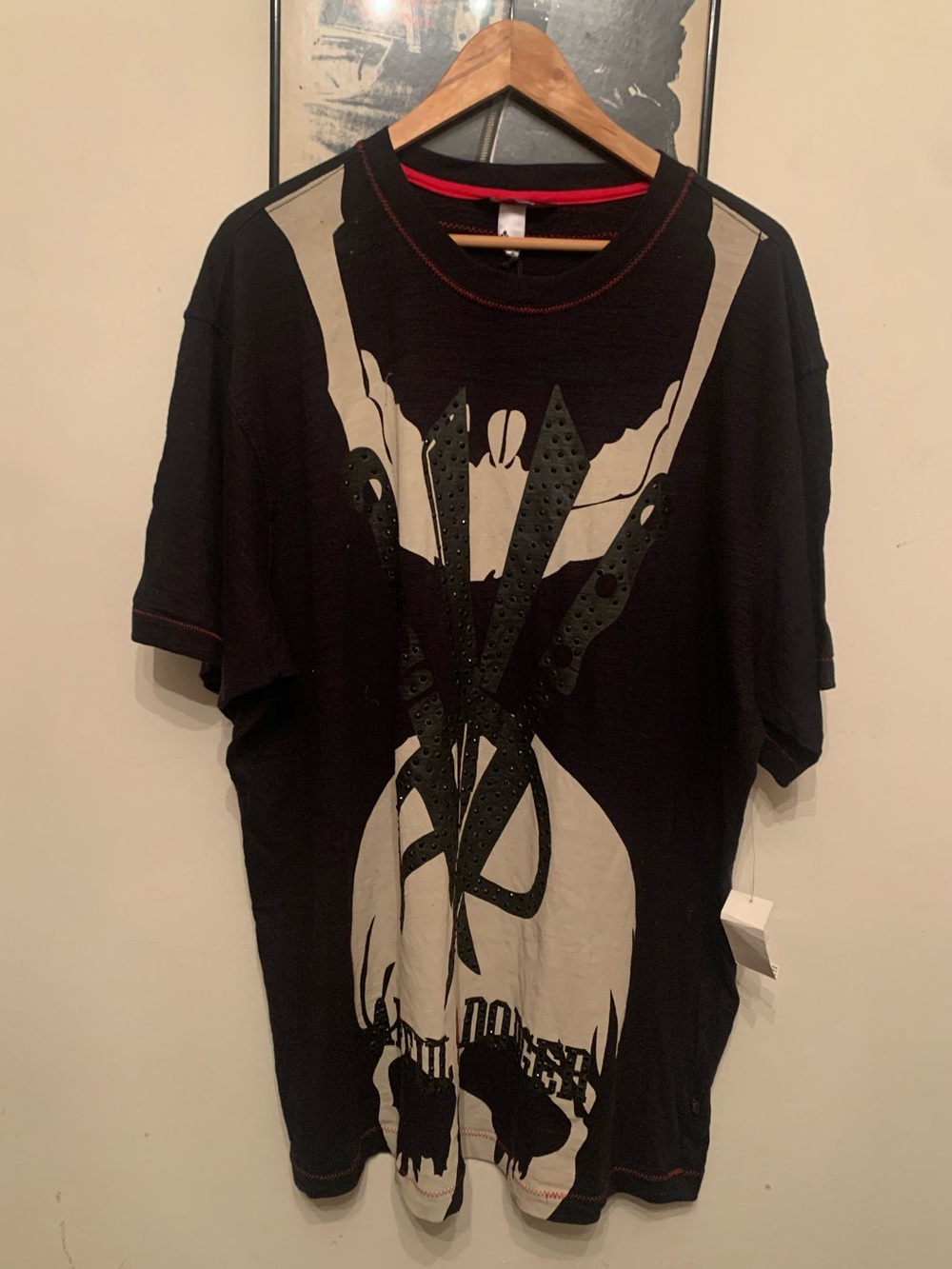 Vintage Y2K Artful Dodger Deadstock Black Graphic T-Shirt White Skull Print 4X